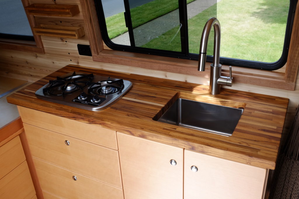 installing under-mount sink and propane stove - van build kitchen design