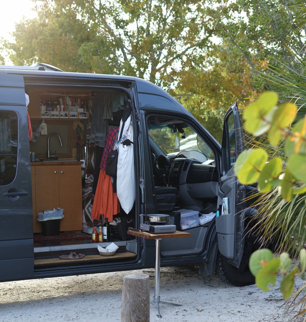 so we bought a van making dinner on outdoor stove in florida